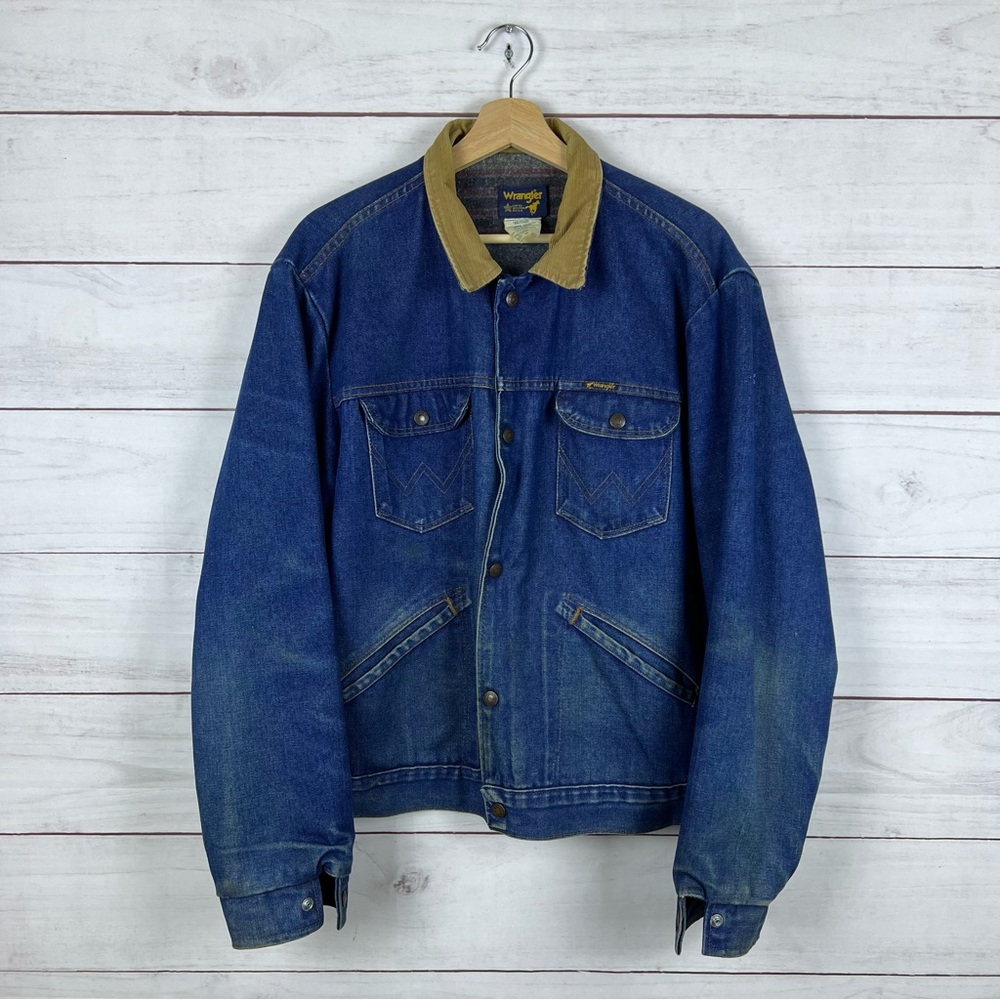 Vintage 80s Wrangler Blanket Lined Denim Jacket Size 46 Large